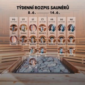 Rozpis saunérů 8.6. - 14.6.