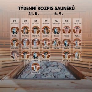 Rozpis saunérů 31.8.-6.9.
