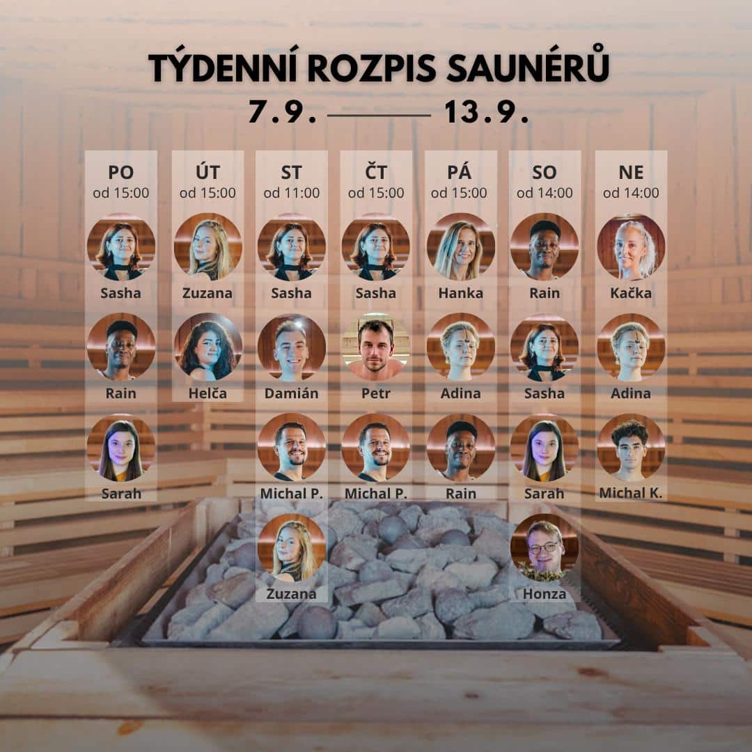 Rozpis saunérů 7. 9. – 13. 9.