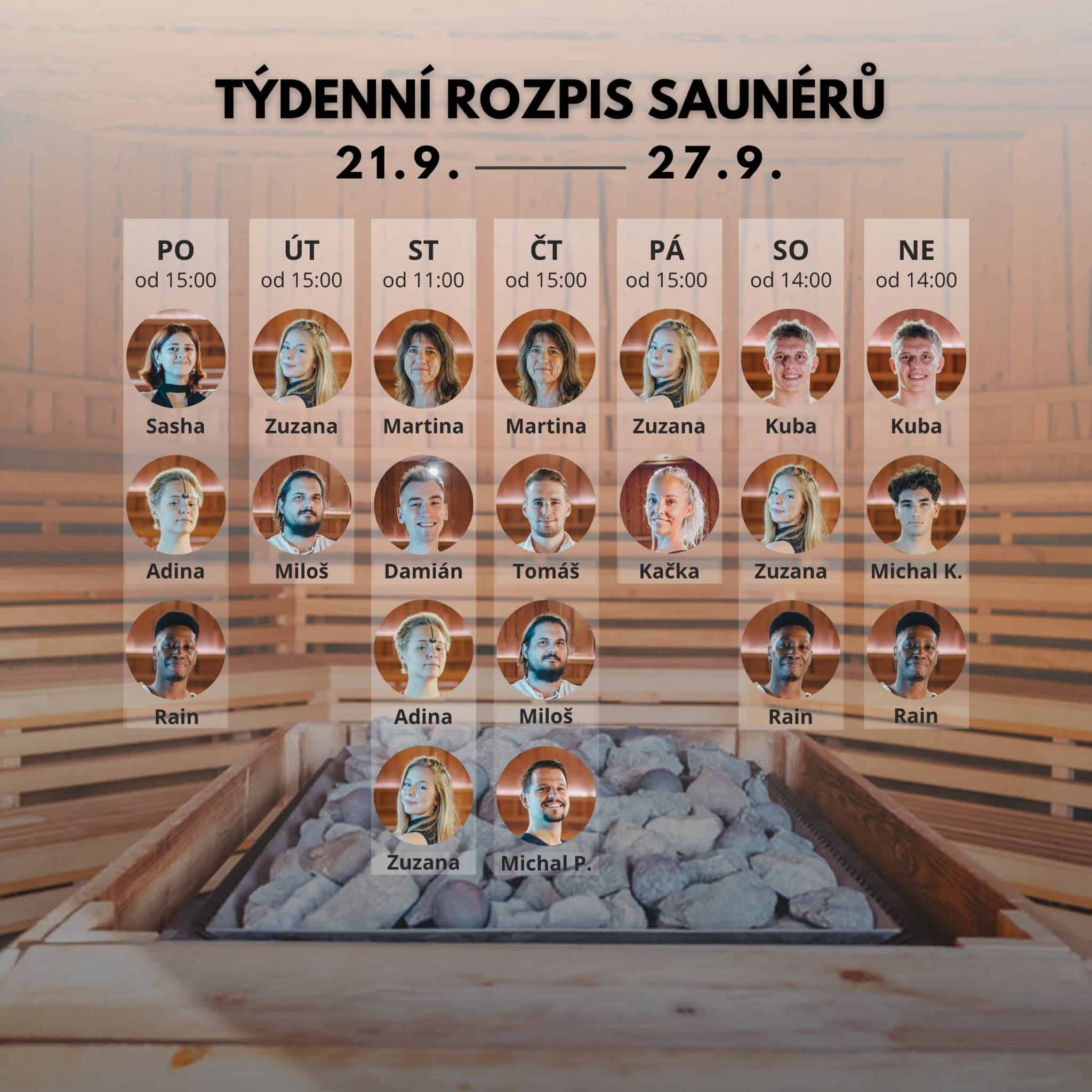 Rozpis saunérů 21. 9. – 27. 9.