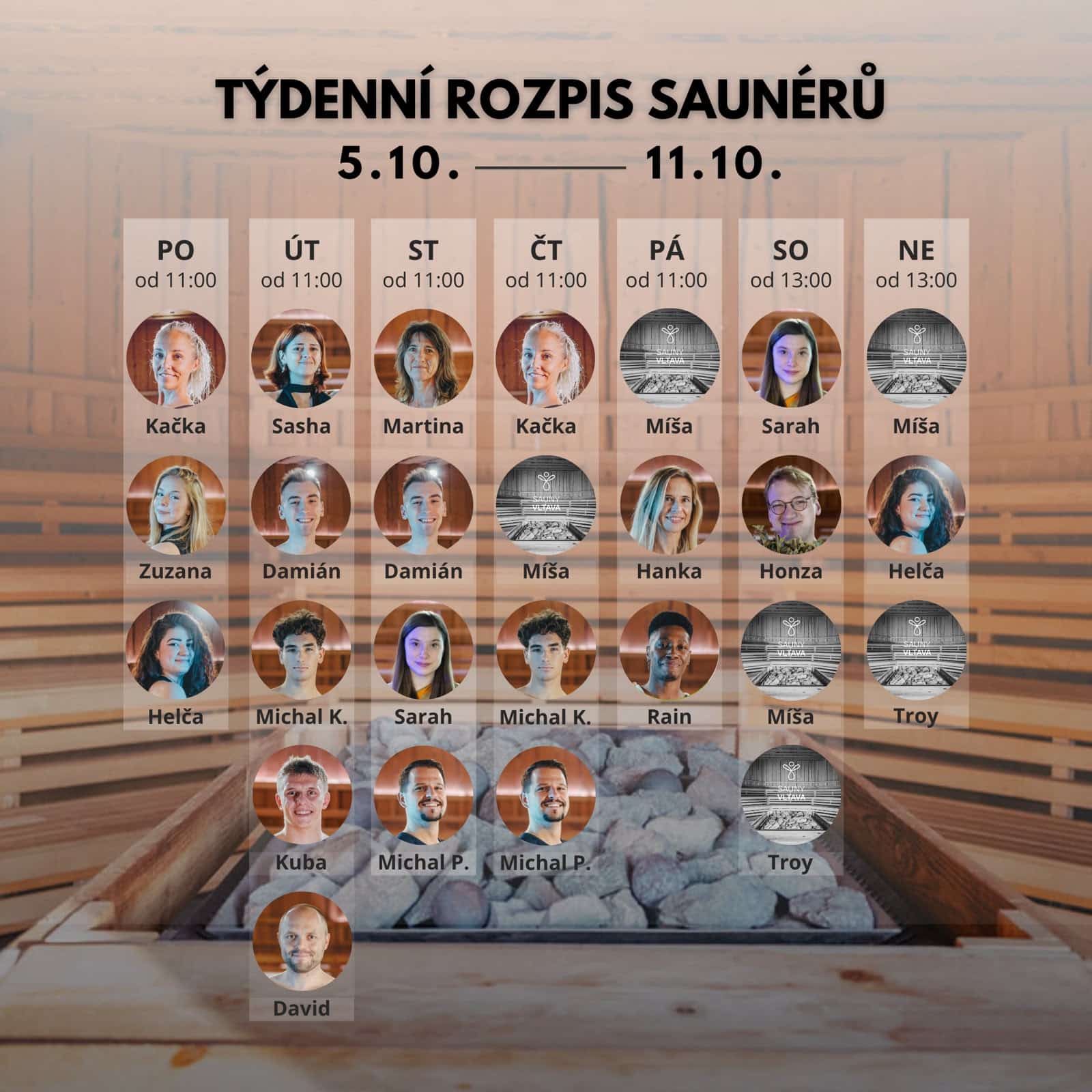 Rozpis saunérů 5. 10. – 11. 10.