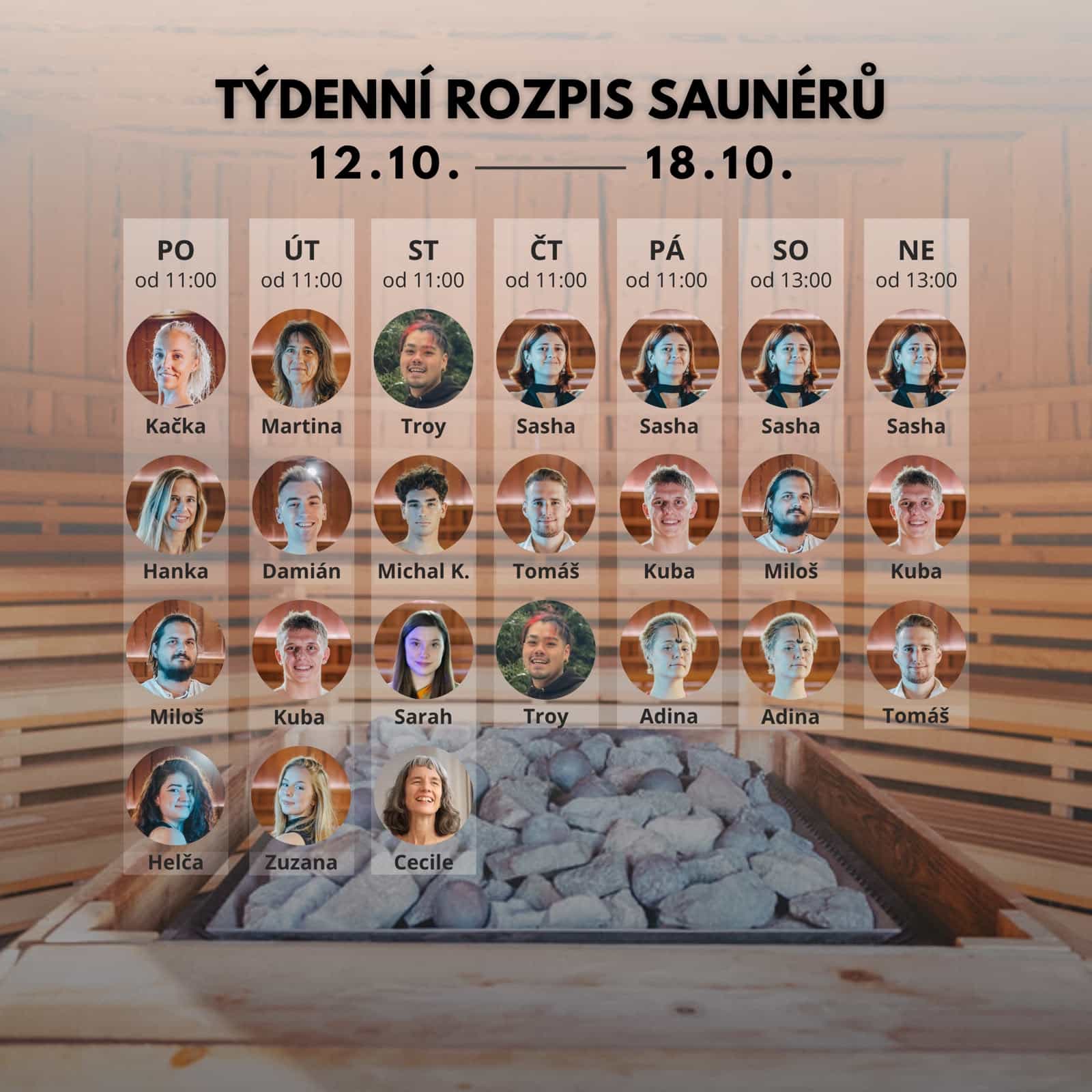 Rozpis saunérů 12. 10. – 18. 10.