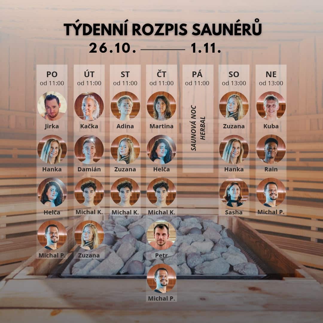 Rozpis saunérů 26. 10. – 1. 11.